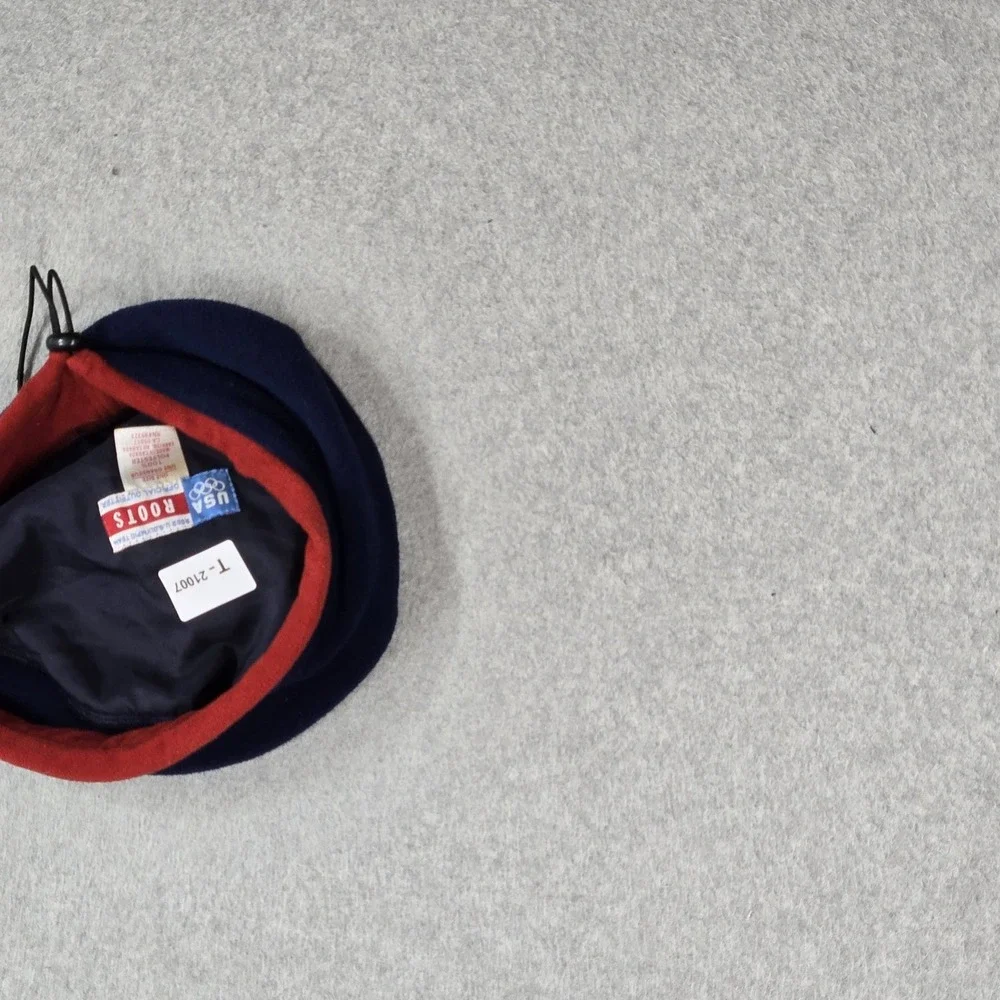 VINTAGE USA Olympic Team Men Beanie ONE SIZE Navy Roots Embroidered Logo